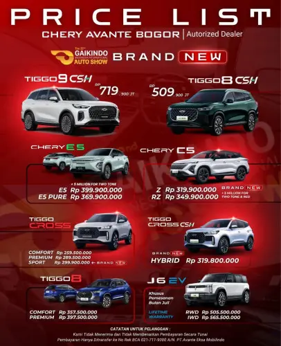 Pricelist Harga Chery cimanggis 2025
